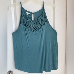 Maurices Green Crochet and Key Hole Tank Top w/ Raw Hem, Sz 0X